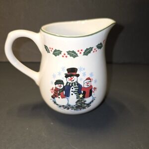 GEI Snowman Christmas Holly Berry Creamer EUC